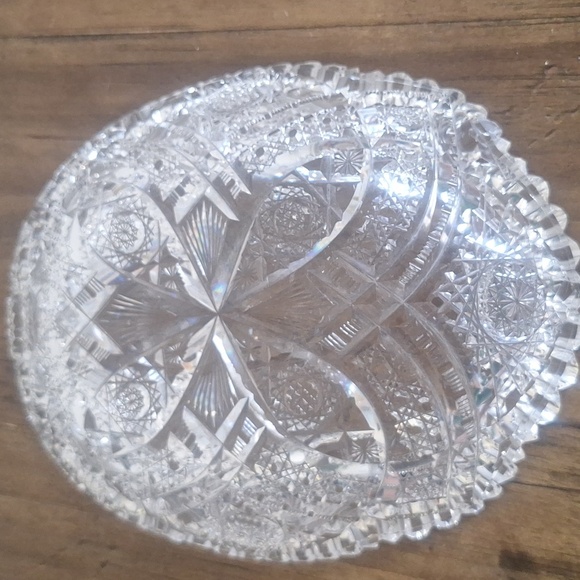 Vintage Lead Crystal Cut Glass Bowl Starburst Hobstar Pattern Brilliant Sparkle - Picture 5 of 7